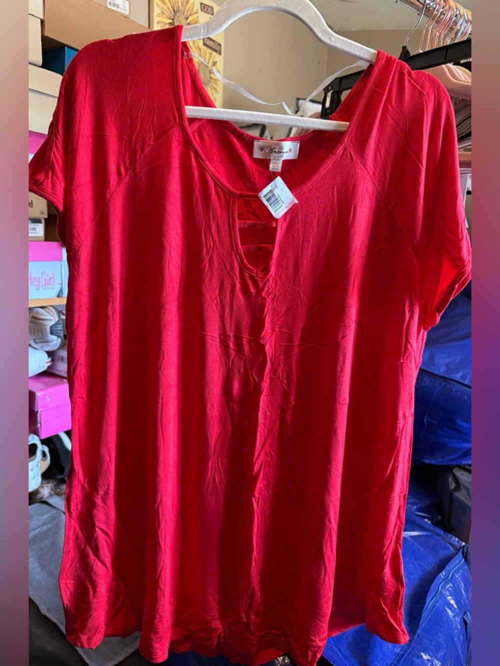 Aronia Bright Red Short Sleeve Tunic with Ladder V-Neck 3XL NWT
